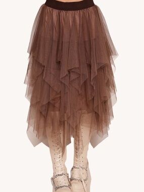 Tiered Tulle Maxi Skirt in Brown - Women's Skirt